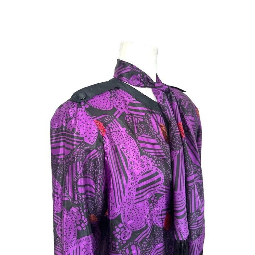 Andrea Gayle VINTAGE 80s Abstract Purple Black Midi Pleated Skirt Blouse Size 14 - Picture 6 of 16